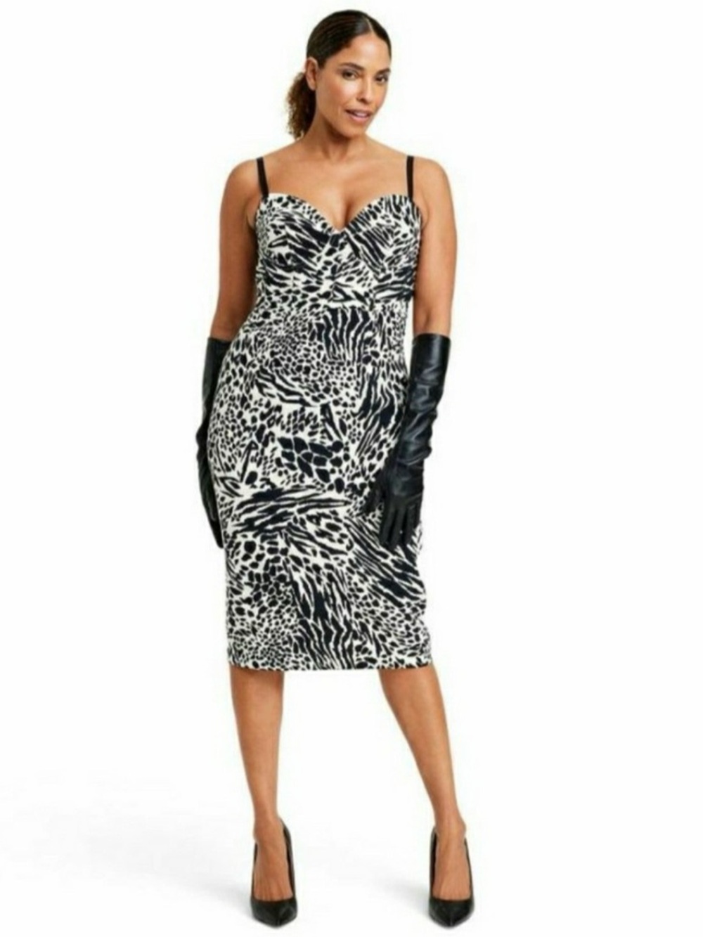 SERGIO HUDSON x TARGET Animal Print Bustier Midi Dress Black White Club y2K